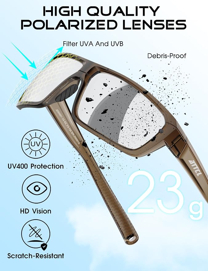 ATTCL Polarized Sunglasses Men for Fishing: UV Protection Lightweight TR90 Sports Wrap Sun Glasses Driving Golf Running