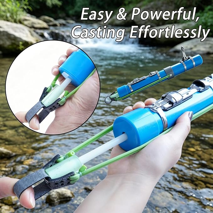 Upgraded Portable Fishing Catapult Rod with Reel, Durable & Lightweight Telescopic Lure & Bait Launcher for Saltwater & Freshwater,