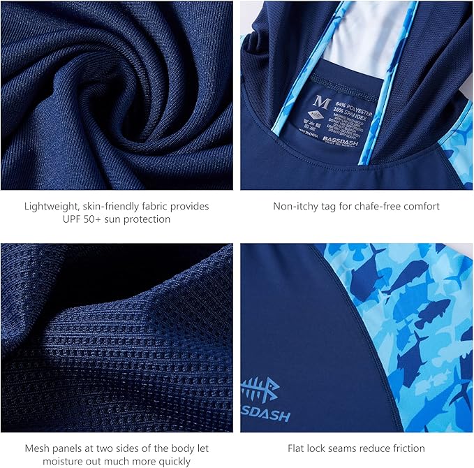 BASSDASH Men’s UPF 50 Performance Fishing Shirt Cooling Hoodie Camo Long Sleeve FS17M