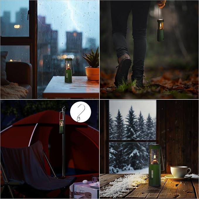 15Hour+ Long Burning Mini Candle Lantern for Real Candles, Outdoor Camping Emergency Lighting, Portable Survival Lantern for Power Outages w/ Storage Bag - Green, 1Pack