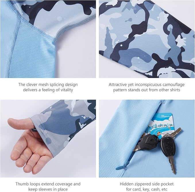 BASSDASH Men’s UPF 50 Performance Fishing Shirt Cooling Hoodie Camo Long Sleeve FS17M