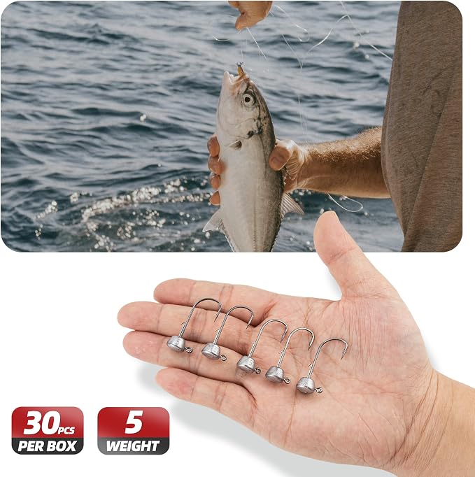 Ned Rig Jig Heads Kit – 30pcs Mushroom Jighead Hooks for Bass & Crappie Fishing Lures, Perfect for Soft Plastic Baits in Freshwater & Saltwater