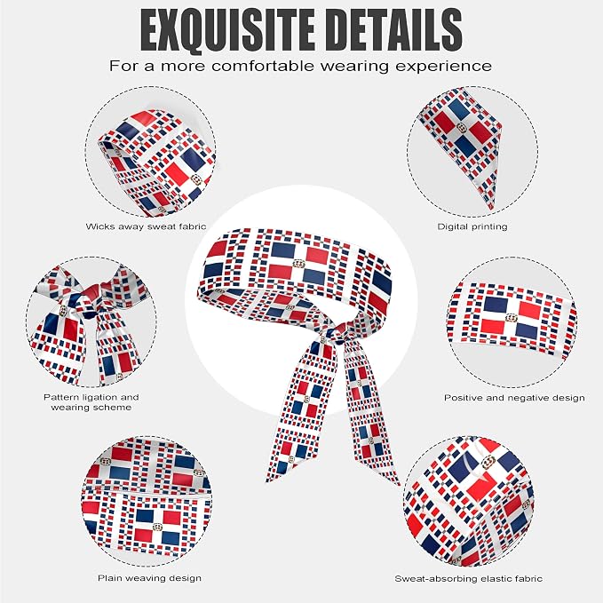 Flag Tie Headbands for Men Women, Moisture Wicking Sweatband Breathable Sports Headwrap, Non-Slip Stretchy Adjustable Fitness Hair Band
