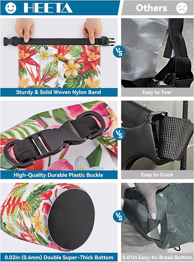HEETA Waterproof Dry Bag for Women Men, 5L/10L/20L/30L/40L Roll Top Lightweight Dry Storage Bag Backpack with Emergency Whistle for Travel, Kayaking, Boating, Camping, Beach, Cruise Ship Essentials