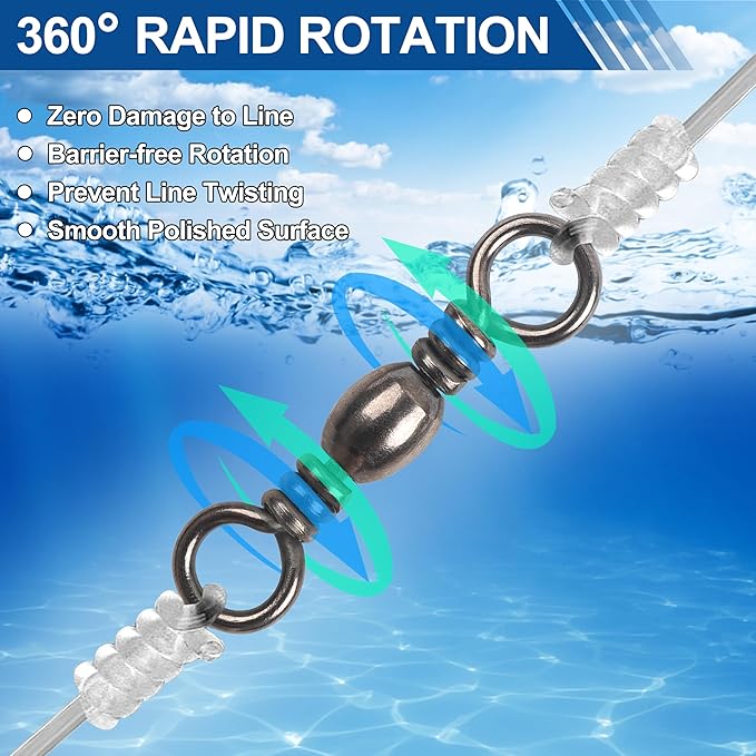 Fishing Barrel Swivels - 50/100 pcs Rolling Ball Bearing Fishing Swivel with Solid Ring Fishing Tackle Hook Line Connector Copper with Stainless Steel Black Nickle Coated Test Strength 35-165lbs