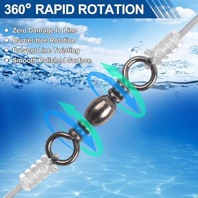 Fishing Barrel Swivels - 50/100 pcs Rolling Ball Bearing Fishing Swivel with Solid Ring Fishing Tackle Hook Line Connector Copper with Stainless Steel Black Nickle Coated Test Strength 35-165lbs