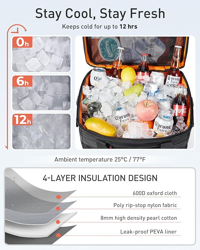 TOURIT Soft Sided Cooler Bag Insulated 30/48/60 Cans, Large Collapsible & Leakproof Ice Chest for Picnic, Beach, Camping, Travel, Sports Fan Coolers