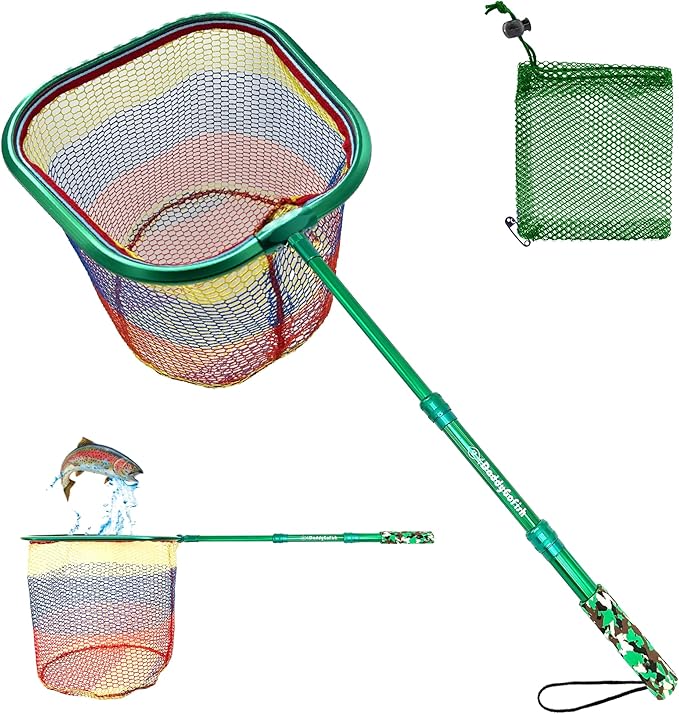 DaddyGoFish Kids Fishing Net - Extendable Telescopic Landing Net for Boy Girl Children Catching Small Fish Crab Shrimp Minnow Dragonfly Beach Pier Lake River Ocean