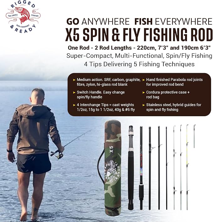 Rigged & Ready X Series™ Travel Fishing Rods. 6 Super Compact Combos and Rods, Multi-Functional, Spinning Poles. 5 to 25 Techniques from one Rod. Spin, Bass, Carp, Fly. Fresh & Saltwater Angling.