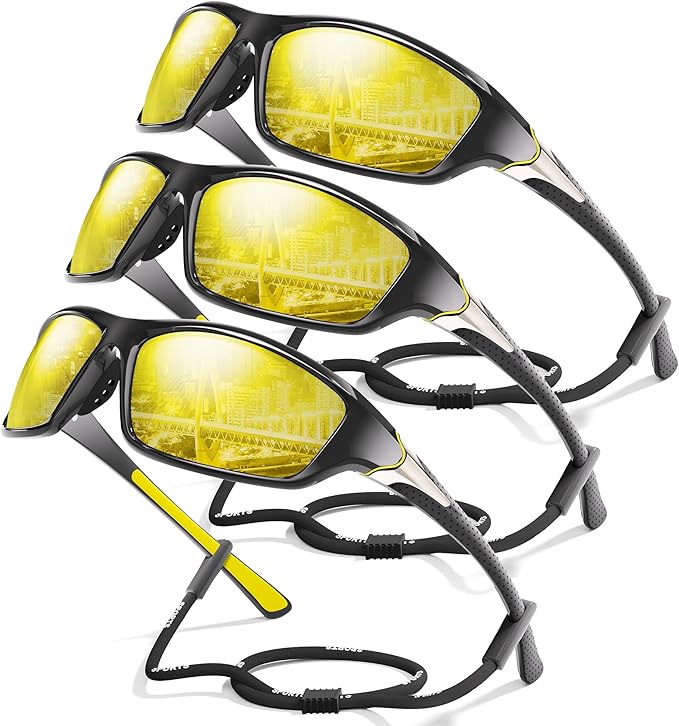 3 Pack Polarized Sports Sunglasses for Men, Mens Sunglasses Wrap Around UV Protection for Cycling Fishing Driving