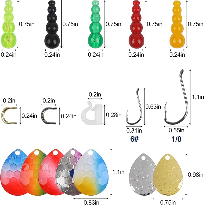 Fishing Lure Making Kit for Walleye Rigs, 170pcs Bass Fishing Lures Making Supplies Parts Crawler Harness Trout Bass Salmon Colorado Blades Hooks Stacked Fishing Beads Kokanee Rigs Trolling Rigs