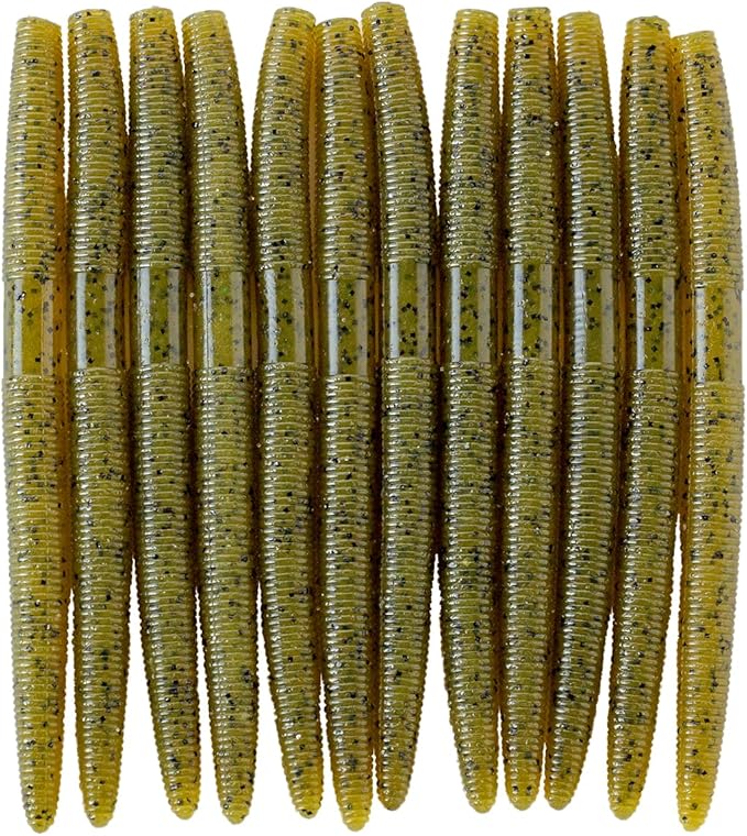 Senko Bait Soft Plastic Lures 5" Senkos 24 Pcs/100pcs for Wacky Rig Freshwater Fishing Green Pumpkin senko with Black Flake Pink Watermelon Double Color