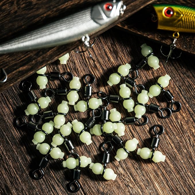 Goture Fishing Swivels, 3 Way Swivels Fishing Tackle, T Shape Cross Line Rolling Swivels with Luminous Beads Saltwater Freshwater,Three Way Fishing Swivels Barrel Swivels for Catfish Rig Surf Rig
