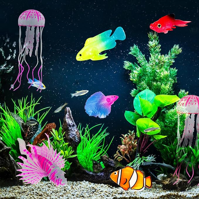 Weewooday 7 Pieces Artificial Fish Colorful Fake Fish Glowing Effect Aquarium Decor Floating Ornament for Tank Decoration (Elegant Color)
