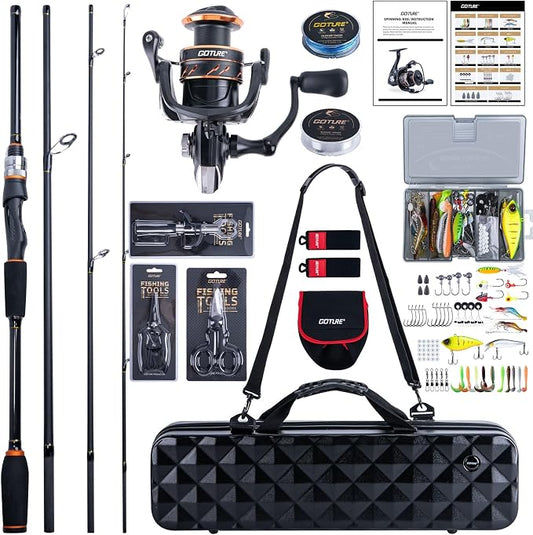 Goture Spinning Fishing Rod & Reel Combo with Carrier Bag,6.6-9FT,Spin Reels, Lures Kit, Pliers, Braided Line, Fish Gripper, Carbon Fiber Freshwater Fishing Rod Full Kit for Starter