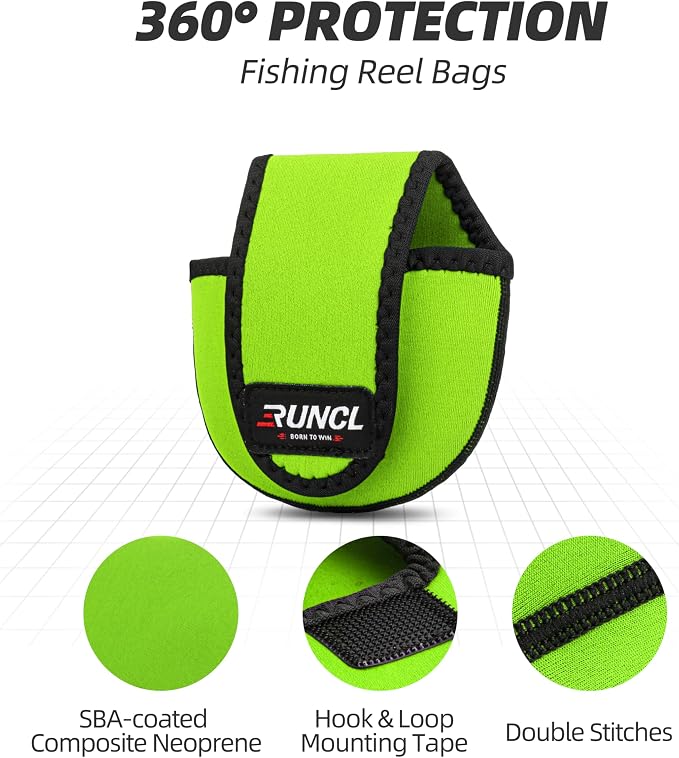 RUNCL Baitcasting Reel Bag – Protective Storage Pouch for Baitcasting Reels & Spinning Reels, Lightweight & Durable, Ideal for Freshwater & Saltwater Fishing Trips (Green & Black)