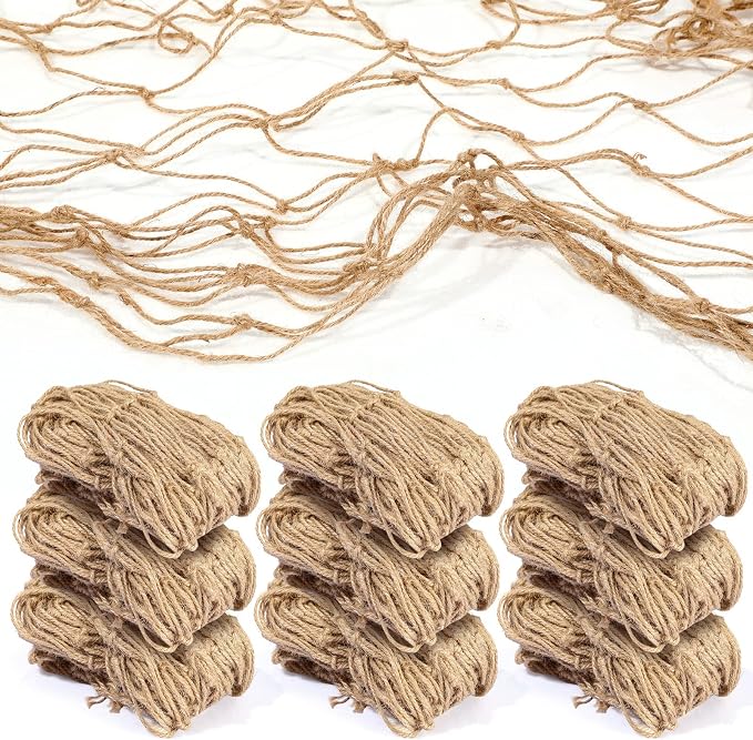 Boao Natural Fish Net Decorations for Pirate Party, Cotton and Linen Fishing Net Prop Pirate Ship Decoration for Hawaiian Fishnet Decor Nautical Themed Birthday Party Supplies(10 Pack)