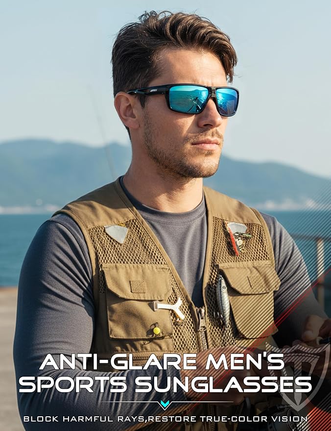 ATTCL Polarized Sunglasses Men Sports: UV Protection Lightweight TR90 Frame Anti-Slip Wrap-Around for Driving Fishing Golf
