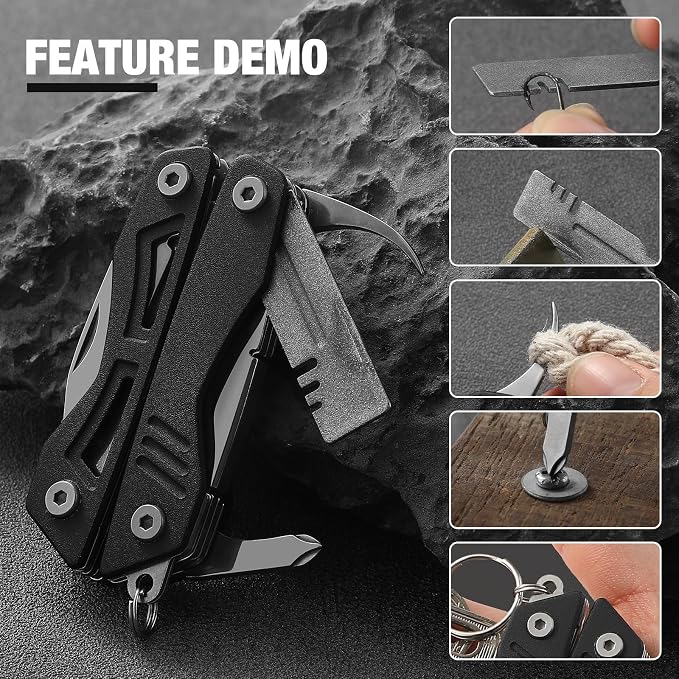 VIRENKNIFE Mini EDC Multitool,13-in-1 Stainless Steel Multi Tool Pliers with Pocket Knife,Bottle Opener，Screwdriver，Perfect for Camping, Outdoor and Everyday Use,Gifts for Men Dad（Black）