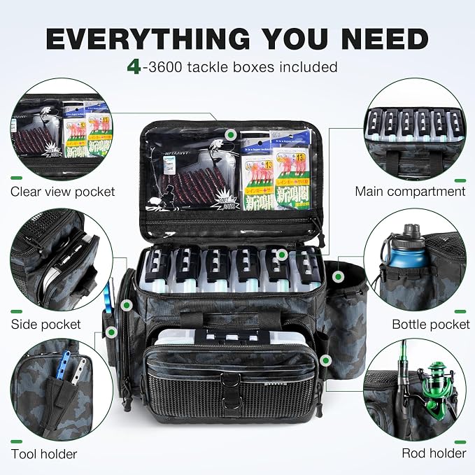 Ghosthorn Fishing Tackle Box, Waterproof 3600 and 3700 Tackle Trays, Plastic Tackle Box Organizer with Removable Dividers Storage Lure Box for Lures 1 and 4 Pack (Fishing Tackle Bags)