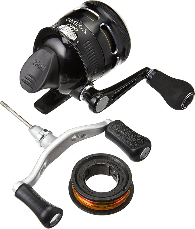 Zebco Omega Pro Spincast Fishing Reel, Dual Ceramic Pick-up Pins, Solid-Brass Pinion Gear, GlideLine ll Line Retrieval System, Pre-Spooled