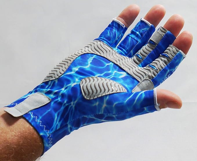 Fishoholic UPF50+ Fingerless Fishing Gloves - Sticky Grip Sun Protection Glove - Kayaking Paddling or Rowing