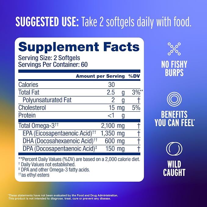 Oceanblue Professional Omega-3 2100 - Triple Strength DPA EPA DHA Omega 3 Supplement - High Potency Burpless Wild Caught Fish Oil - Orange Flavor, 120 Softgels (Pack of 2)