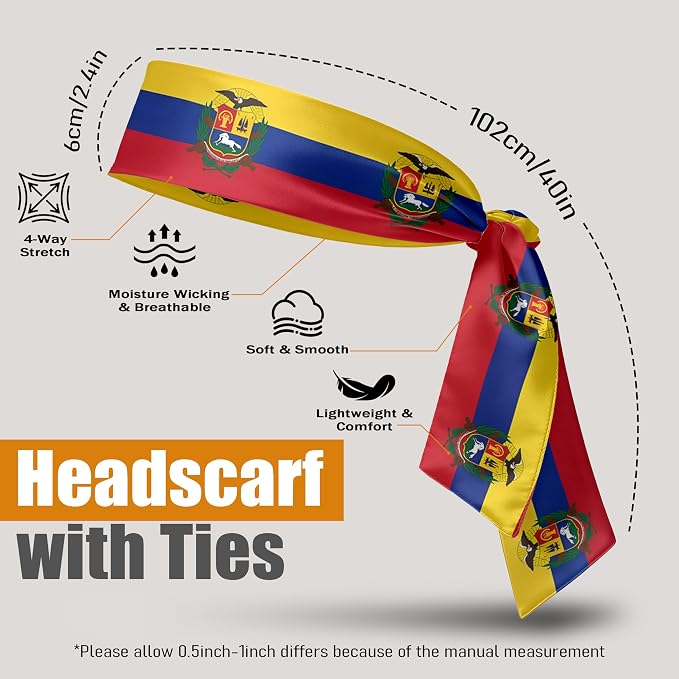 Flag Tie Headbands for Men Women, Moisture Wicking Sweatband Breathable Sports Headwrap, Non-Slip Stretchy Adjustable Fitness Hair Band