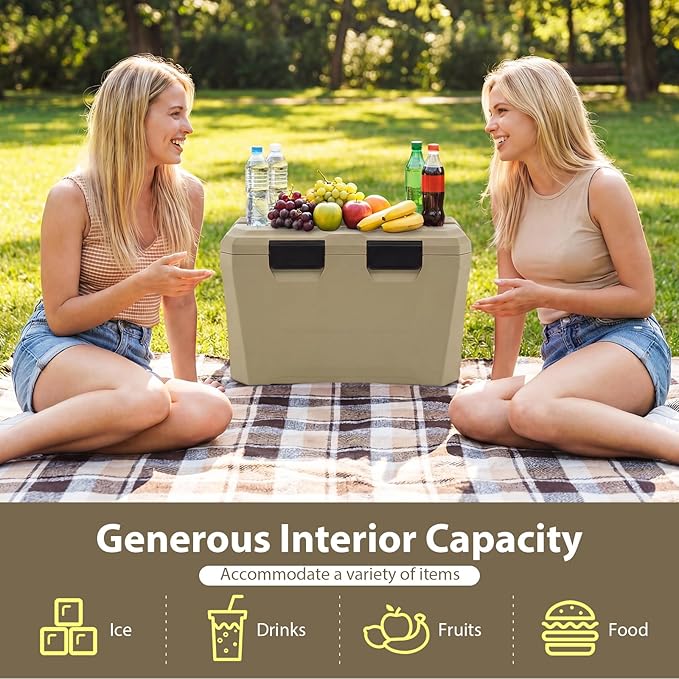COSTWAY Insulated Portable Cooler, Hard Shell Ice Chest w/ 2 Cup Holders, Bottle Opener, Drain Plug, 3-Day Ice Retention, Outdoor Leak-Proof Dry Box for Beach, Camping, Fishing, Picnic