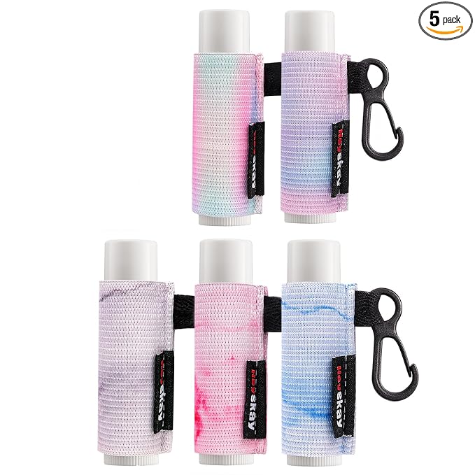 HEYSKAY 5PCS Lip Balm Holder Sleeves Keychain Chapstick Holder Keychain Lip Gloss Holder Chapstick Elastic Sleeves(Marble Print)