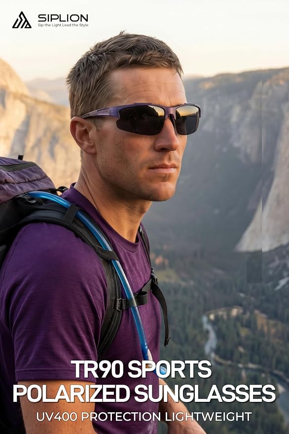 SIPLION Polarized Sunglasses Men Sports: UV400 Protection Anti-Slip Wrap-Around TR90 Frame for Driving Fishing Golf Running