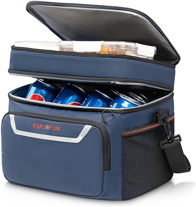 EVERFUN Small Compact Cooler Bag 24/48 Can Insulated Lunch Box Double Deck Soft Leak-Proof Waterproof Collapsible Ice Chest for Men Women Work Travel Car Trip Picnic Beach