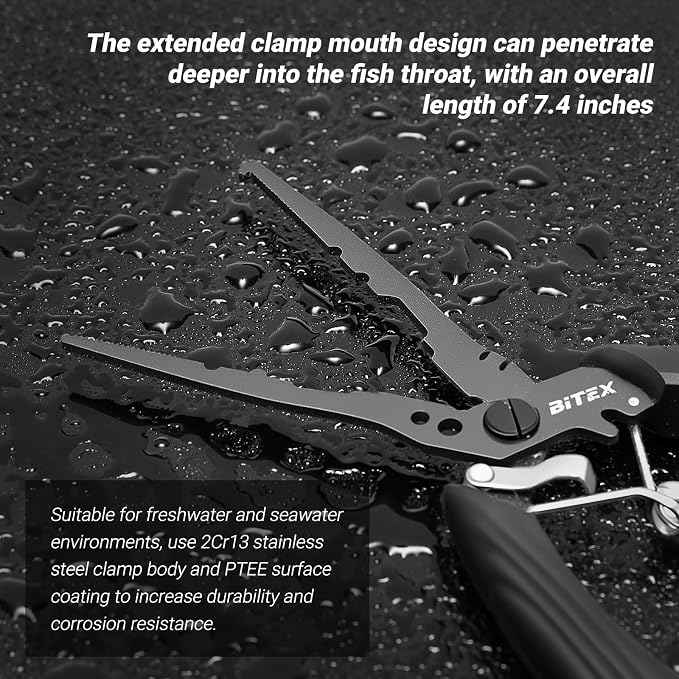 BiteX Fish Lip Gripper with 40lb Scale, 360° Rotating Fish Holder | One-Hand Operation, Saltwater-Resistant Aluminum Build, Bonus Fishing Pliers, Sheaths and Lanyards Included