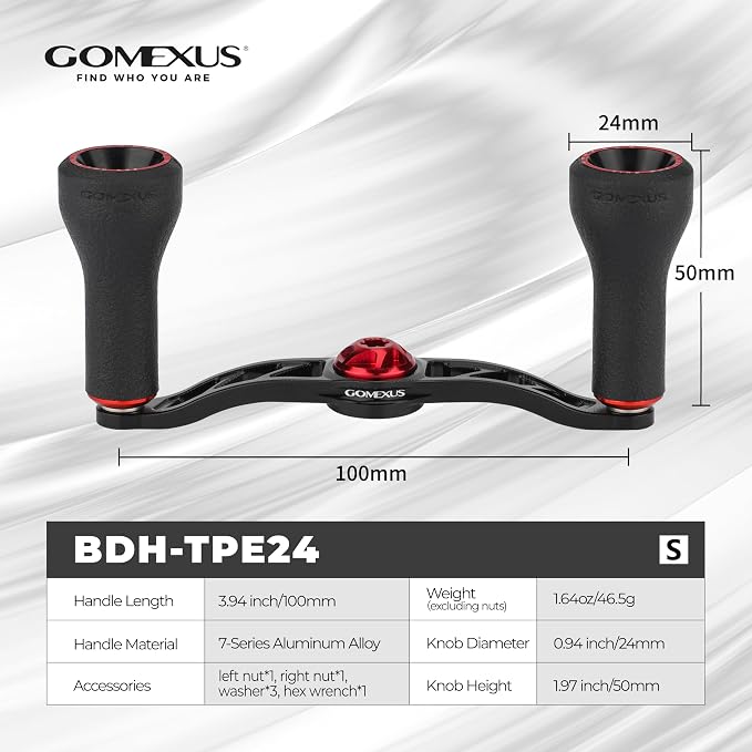 GOMEXUS Power Handle Compatible for Shimano Tranx Daiwa Zillion Abu Garcia 13 Fishing Baitcasting Reel Replacement Crank with TPE Knob, Bass Fishing