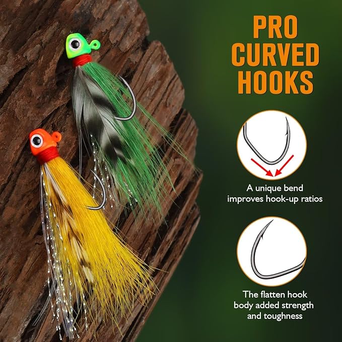 Dovesun Crappie Jigs, 40pcs Hand-Tied Hair Jigs 10 Colors Fishing Jigs 1/32oz 1/16oz 1/8oz Bucktail Crappie Jig Heads for Trout, Walleye and Panfish Fishing