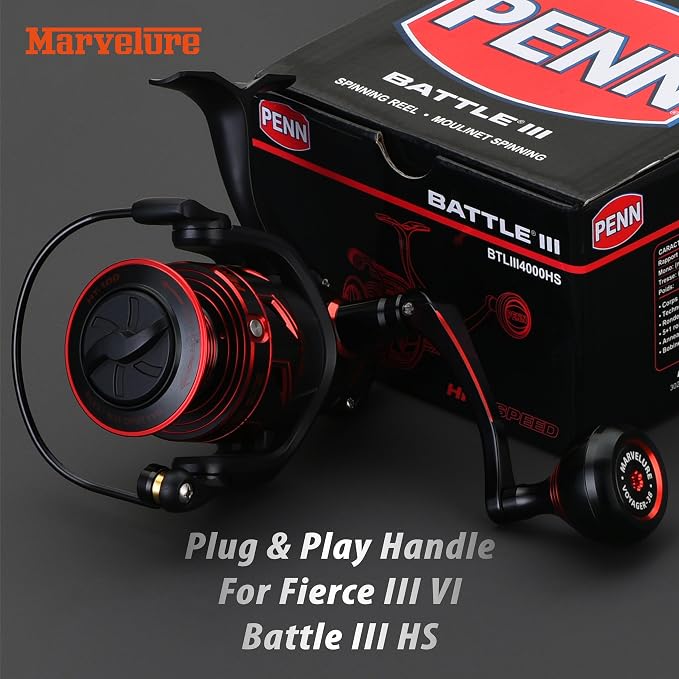 Titan Series Foldable Power Handle Compatible for Penn Fierce III IV, Battle III HS Spinning Reel (Not for Fierce Live Liner)