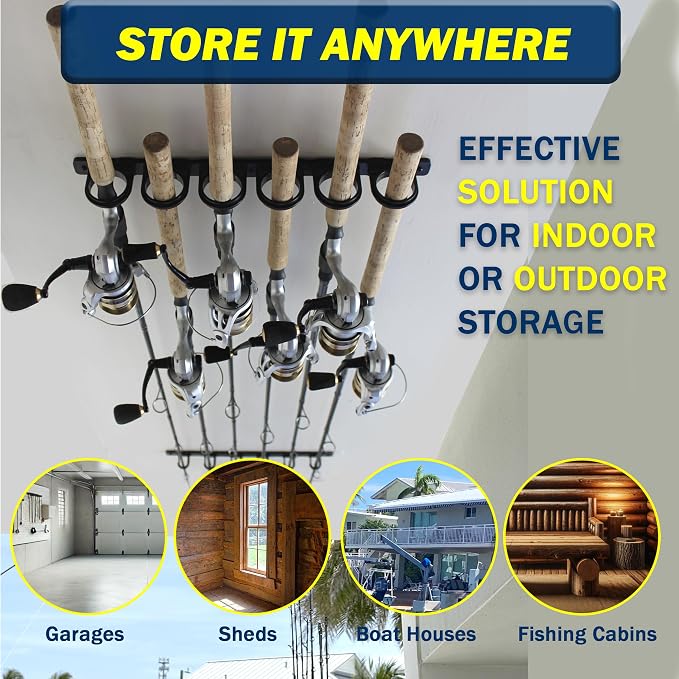 Rush Creek Creations Set of 3 Adaptable 6, 12, 18, or 24-Rod Horizontal Wall-Mount Fishing Pole Holders, Ceiling or Wall Fishing Rod Racks for Garage, Fits Most 0.12" to 0.75" Diameter Rods