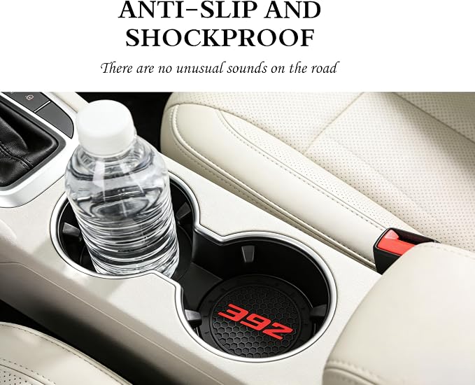 2 Pack SRT 392 Car Cup Holder, Non-Slip Cup Coasters for Dodge Challenger Durango SRT 392 Fashion car Interior Accessories,Decorative Car Cup Mat, Diameter 2.75 Inch