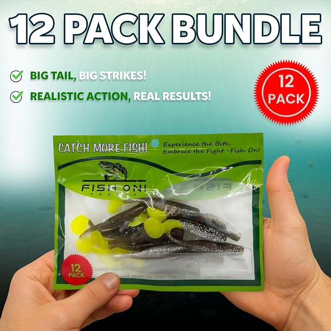 Soft Plastic Paddle Tail Swimbaits Pack of 12 – 3 1/4" & 4" Soft Plastic Fishing Lures with Extra-Large Tail for Lifelike Swimming Action – Freshwater & Saltwater