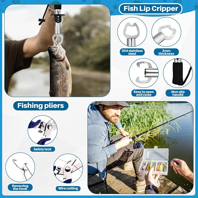 MiniInflat Telescopic Fishing Rod and Reel Combo, 6.89ft 2pcs Collapsible Rod with Plier Lip Gripper Lures Carrier Bag Pre-Loaded Spinning Reel Saltwater Freshwater Fishing Pole Kit