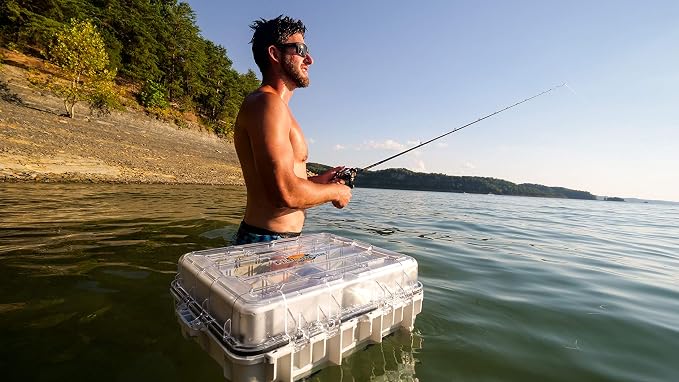Flambeau Outdoors 3000WPNC Waterproof Satchel 3000, Portable Waterproof Tackle Box with Trays, Gray/Clear - without Bottom Cage