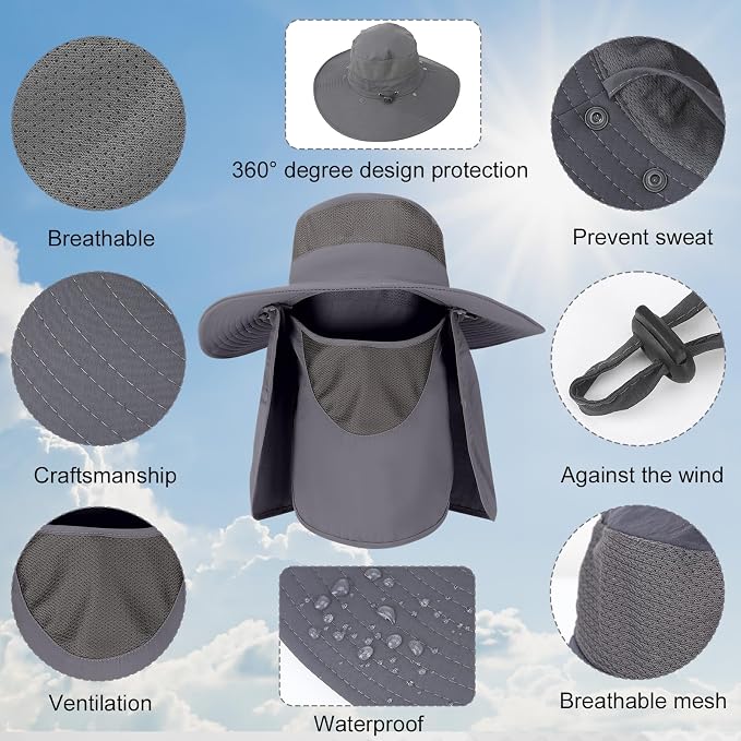4 Pack Sun Hats for Men Women UPF 50+ Wide Brim Fishing Bucket Hat Summer Outdoor UV Protection Adjustable Neck Flap