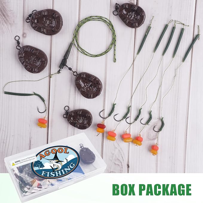 Carp Fishing Rigs Kit Carp Hair Rig with Carp Sinker Weights Carp Hooks Corn Bait Leader Rigs Quick Change Rolling Swivels Sleeves Carp Fishing Equipment Accessories