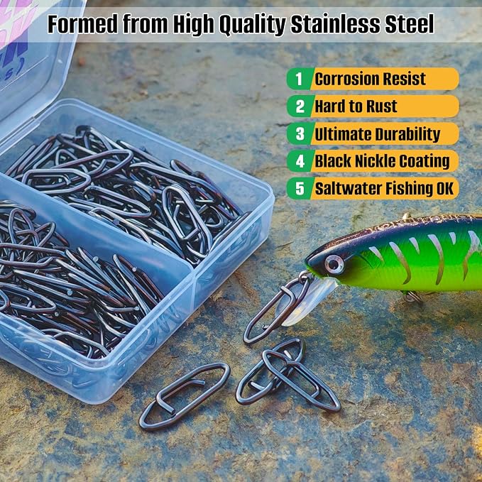 Fishing Quick Change Clips Speed Clips Crankbaits Quick Snaps Fishing Speed Power Clip Stainless Saltwater Freshwater 100pcs Black