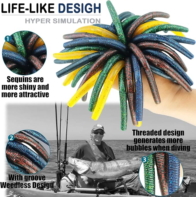 Senko Worms for Bass Fishing: 40PCS 5.5" Wacky Worm Lures Kit with Box | Senkos Soft Plastic Baits for Freshwater Saltwater | Slow-Fluttering Action
