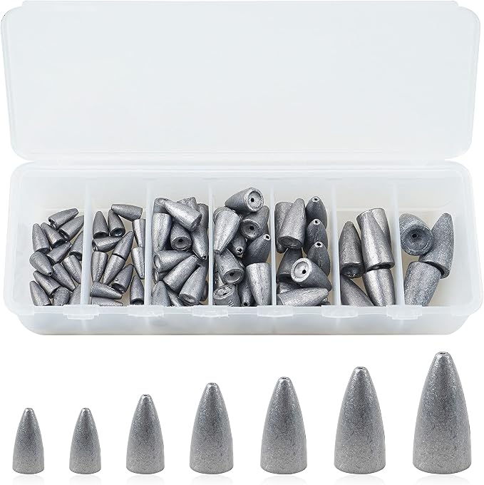 Bullet Fishing Sinkers Weights Slip Sinkers Kit- 29/83Pcs Fishing Worm Weights Assorted Set for Bass Fishing Saltwater