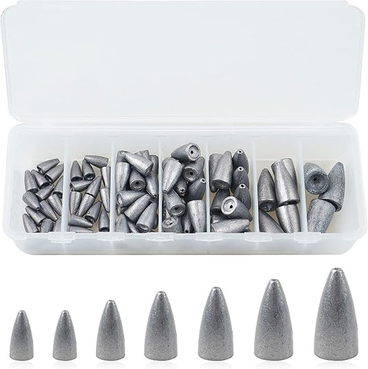 Bullet Fishing Sinkers Weights Slip Sinkers Kit- 29/83Pcs Fishing Worm Weights Assorted Set for Bass Fishing Saltwater