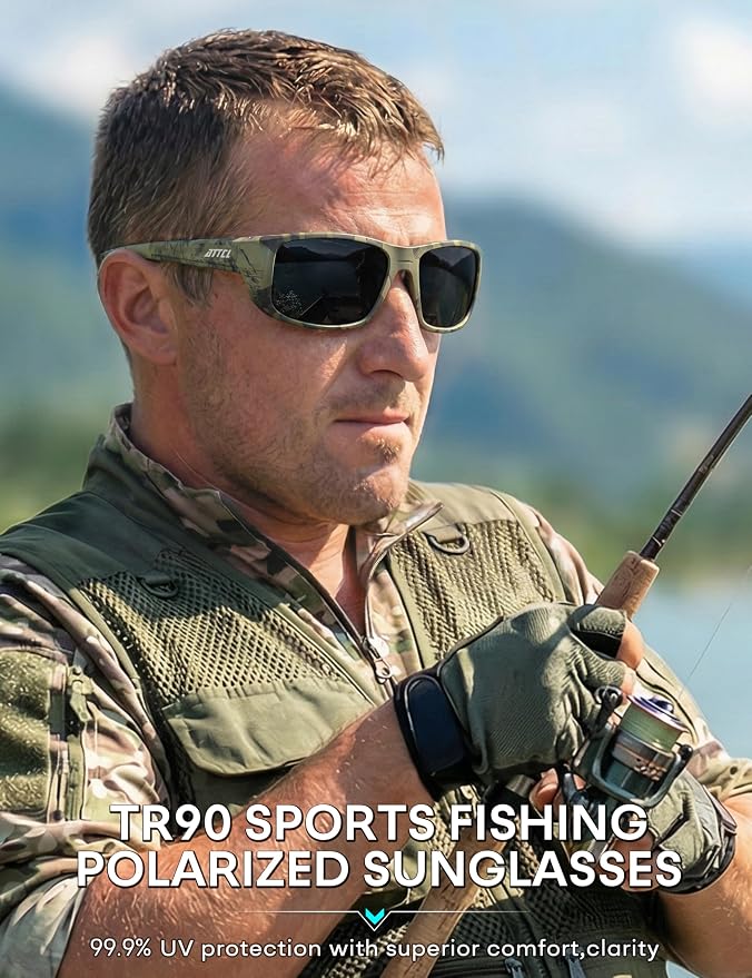 ATTCL Sports Polarized Sunglasses for Men: Ultra-Light Wrap Around TR90 Frame UV400 Protection for Fishing Driving Shooting