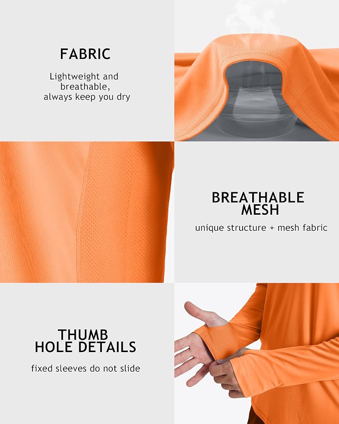 Roadbox Men's UPF 50+ Hooded Fishing Shirts Long Sleeve Sun Protection Hoodie, Hiking Running Swimming Rash Guard with Mask