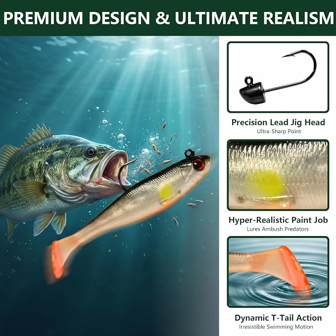 Soft Fishing Lures for Bass Fishing:Pre-Gigged Swim Baits for Saltwater or Freshwater.Soft Plastic Fishing Accessories.